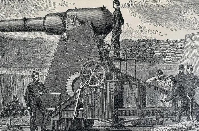 Framed Print : Franco-Prussian War (1870). Moncrieff gun. Etching. AISA / Everett Collection**US SALES ONLY**