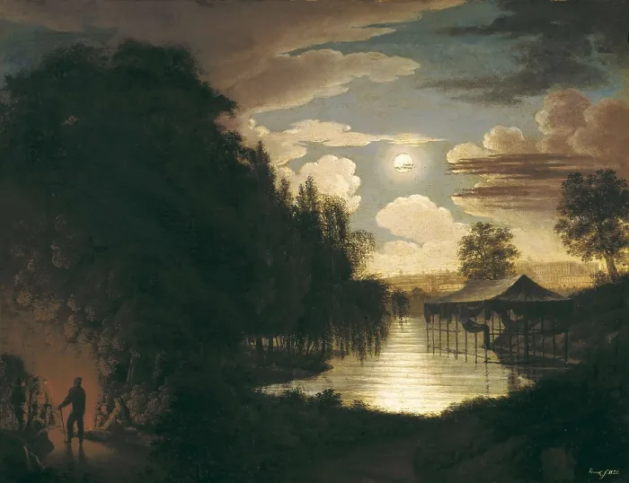 Framed Print : FRANK, J. (19th c.). Landscape with figures by the fire. 1820. Oil on canvas. SPAIN. Madrid. St. Fernando Royal Academy Museum. AISA / Everett Collection**US SALES ONLY**