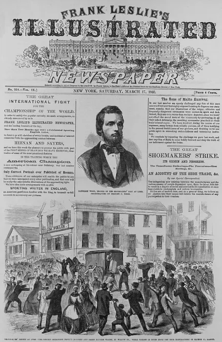 Framed Print : Frank Leslie's Illustrated Newspaper reports on the month long Lynn, Massachusetts shoemaker's strike