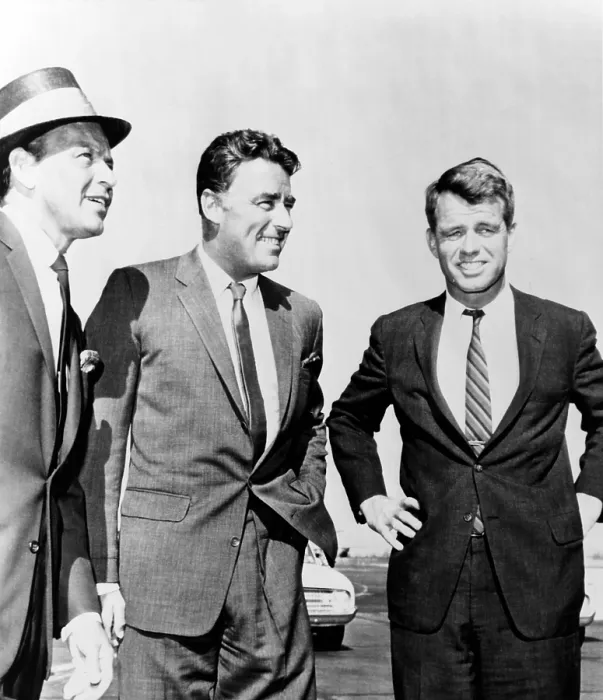 Framed Print : Frank Sinatra, actor Peter Lawford, and U.S. Attorney General Robert Kennedy, on tarmac, Los Angeles, California on July 7, 1961