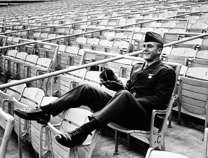 Framed Print : Frank Tug McGraw at Shea Stadium after signing his 1966 contract on Jan. 18, 1966. He was still in the U.S