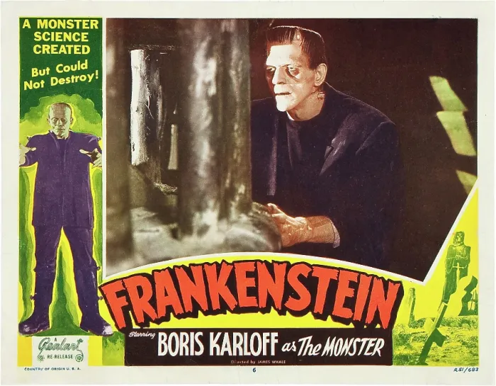Framed Print : FRANKENSTEIN, Boris Karloff on 1951 re-release lobbycard, 1931