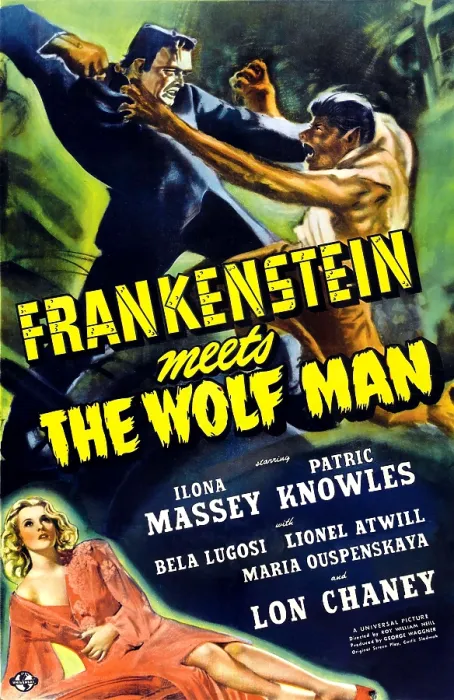 Framed Print : FRANKENSTEIN MEETS THE WOLF MAN, top from left: Bela Lugosi (or his stunt double, Gil Perkins) as Frankenstein's monster, Lon Chaney (aka Lon Chaney)