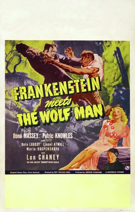Framed Print : FRANKENSTEIN MEETS THE WOLF MAN, US poster, Ilona Massey, Maria Ouspenskaya (bottom), 1943