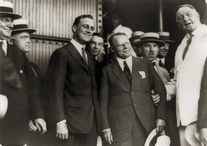 Framed Print : Franklin D. Roosevelt and Governor James Cox photographed on the Cox's arrival in Washington during the 1920 presidential campaign Framed Print : Franklin D. Roosevelt and Governor James Cox photographed on the Cox's arrival in Washington during the 1920 presidential campaign