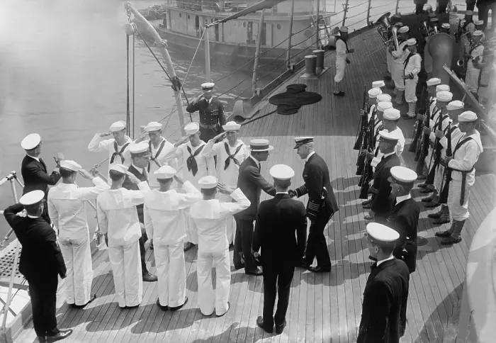 Framed Print : Franklin D. Roosevelt received on USS Illinois when he was assistant secretary of the navy during World War One Framed Print : Franklin D. Roosevelt received on USS Illinois when he was assistant secretary of the navy during World War One