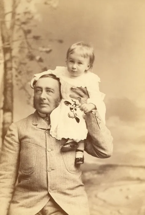 Framed Print : Franklin Roosevelt held by his father James Roosevelt 1828-1900. FDR is sixteen months old in this 1883 photograph