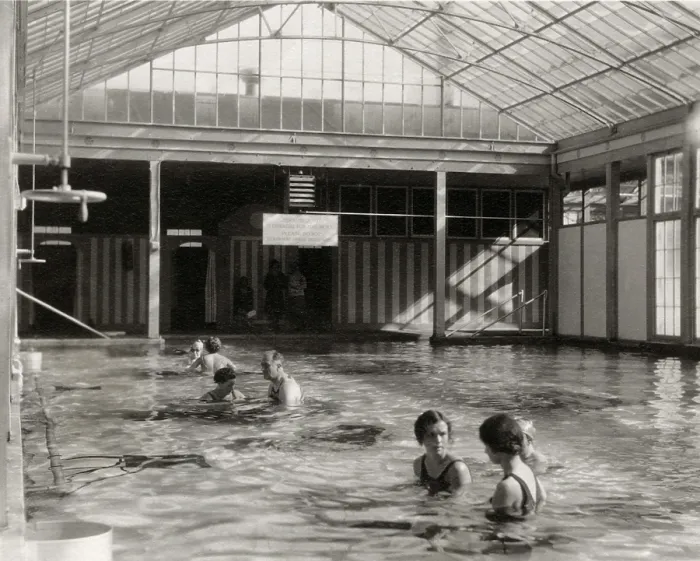 Framed Print : Franklin Roosevelt in physical therapy at Warm Springs indoor pool. 1928. The mineral springs flowed at nearly 32 C (90 F). (BSLOC_2013_5_57) Framed Print : Franklin Roosevelt in physical therapy at Warm Springs indoor pool. 1928. The mineral springs flowed at nearly 32 C (90 F). (BSLOC_2013_5_57)