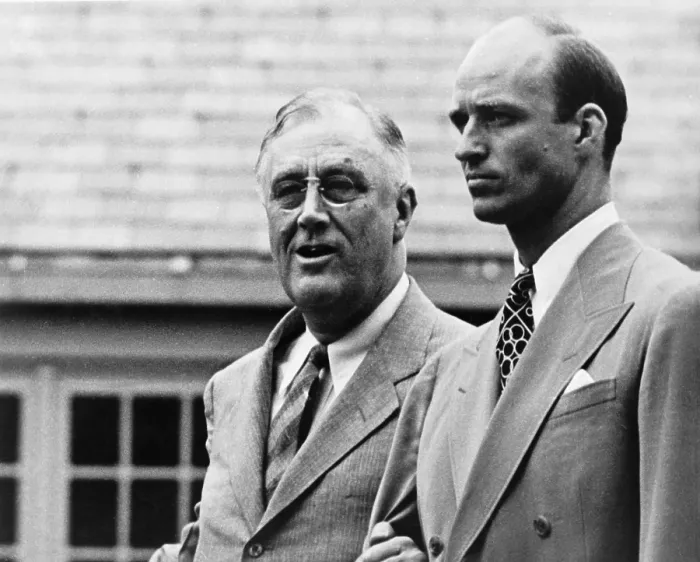 Framed Print : Franklin Roosevelt with his son James who served as Secretary to the President. 1940s. (BSLOC_2013_6_43)