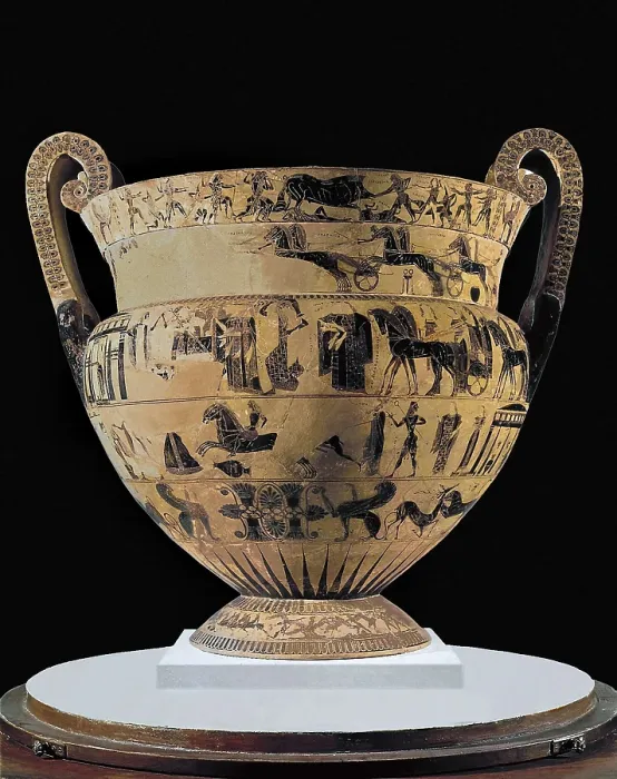 Framed Print : Franois Vase. 570 BC. Black-figure attic volute krater, executed by the potter Ergotimos and the painter Kleitias. Archaic Greek art. Ceramics. ITALY. Florence