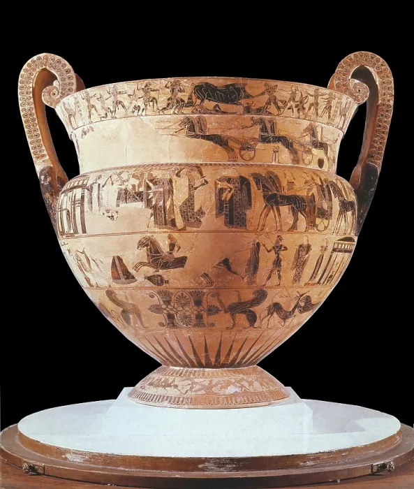 Framed Print : Franois Vase. 570 BC. Black-figure attic volute krater, executed by the potter Ergotimos and the painter Kleitias. Archaic Greek art. Ceramics. ITALY. Florence