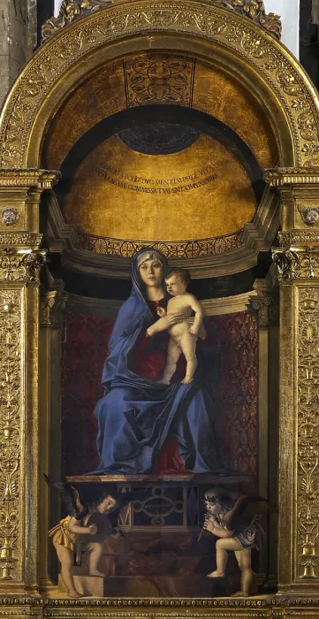 Framed Print : Frari Triptych, by Giovanni Bellini, 1485 - 1488 about, 15th Century, panel, cm 184 x 79central panel 115 x 46 - Italy, Veneto, Venice, Santa Maria Gloriosa dei Frari Basilica
