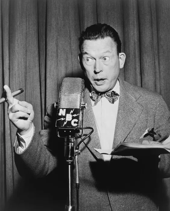 Framed Print : Fred Allen, performing on NBC radio in 1948. The Fred Allen Show was radio's top-rated show of the 1946-47 season. The comedian Allen was frequently censored