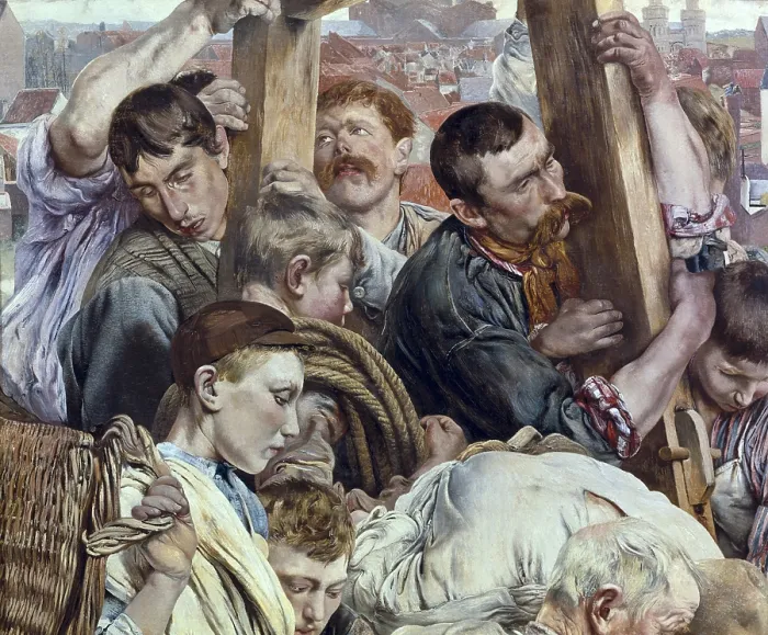 Framed Print : FREDERIC, Leon Henri Marie (1856-1940). The Ages of the Worker. 1895-1897. Detail of the left panel. Symbolism. Oil on canvas. FRANCE. Paris. Musee d'Orsay (Orsay Museum)