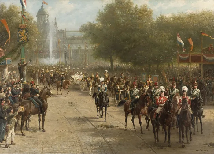 Framed Print : Frederiksplein in Amsterdam during the Arrival of Queen Wilhelmina, Sept. 5, 1898, by Otto Eerelman, 1898-1900, Dutch painting, oil on canvas