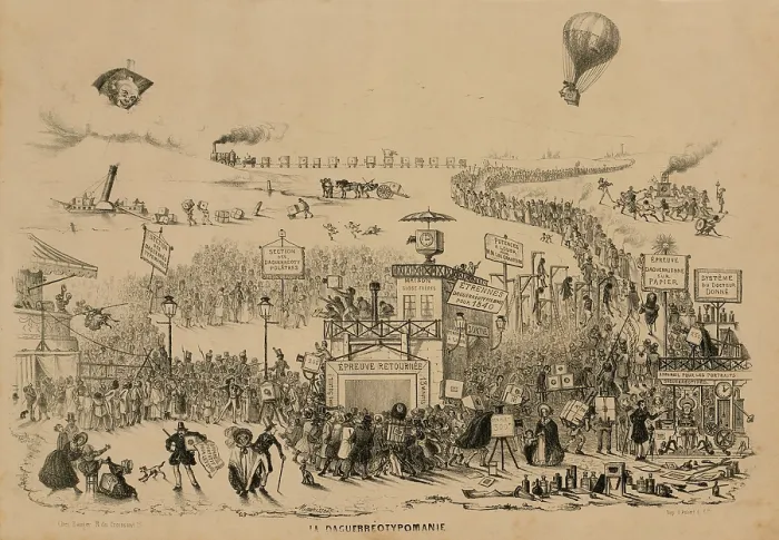 Framed Print : French cartoon about the rush to try photography after Louis Daguerre revealed his process in 1839