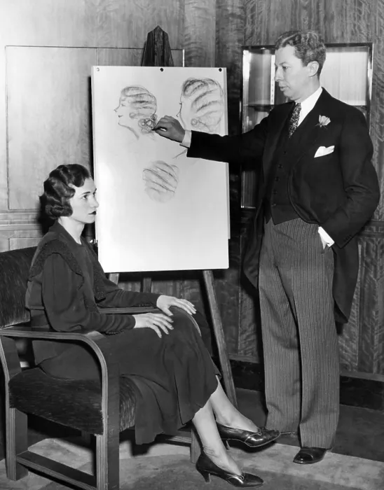Framed Print : French coiffure stylist, Lucien, sketching waved hair styles. Dec. 6, 1937. (CSU_ALPHA_1232) CSU Archives / Everett Collection