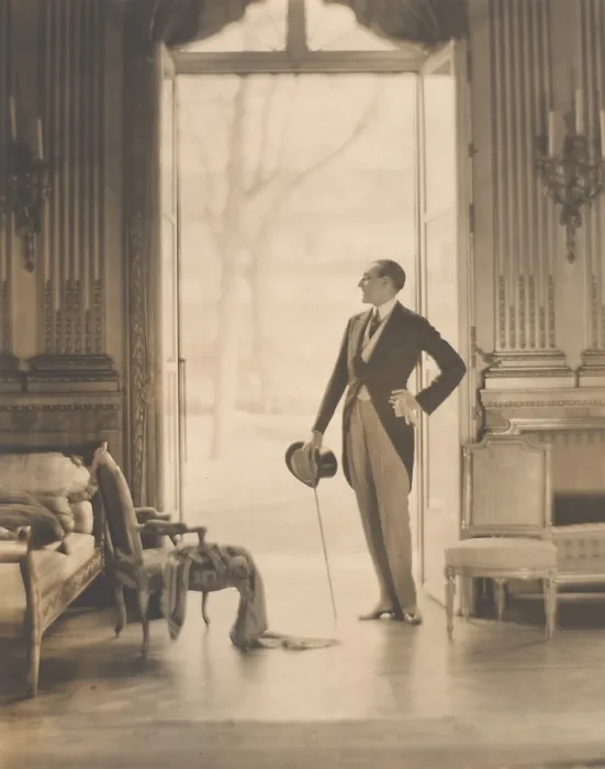Framed Print : French Count Etienne de Beaumont, 1923, in photo by Adolf de Meyer. Beaumont was a wealthy Parisian aristocrat known for his extravagant parties and masquerade balls