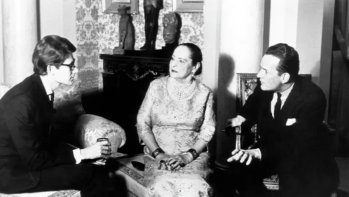 Framed Print : French fashion designer Yves Saint Laurent, Helena Rubinstein (wearing a YSL design), and Patrick O'Higgins (author of the biography Madame, about Rubinstein) Framed Print : French fashion designer Yves Saint Laurent, Helena Rubinstein (wearing a YSL design), and Patrick O'Higgins (author of the biography Madame, about Rubinstein)