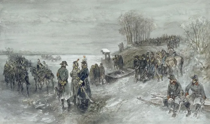 Framed Print : French Forces Advance Over a Frozen River, by Charles Rochussen, 1888, Dutch watercolor painting. French invasion of Holland in 1795 during the Napoleonic Wars (BSLOC_2016_2_211) Framed Print : French Forces Advance Over a Frozen River, by Charles Rochussen, 1888, Dutch watercolor painting. French invasion of Holland in 1795 during the Napoleonic Wars (BSLOC_2016_2_211)