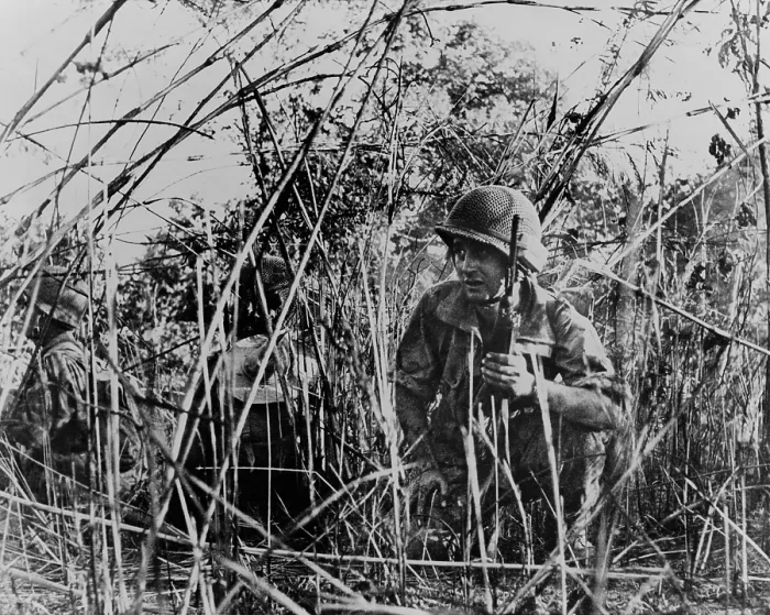 Framed Print : French Foreign Legionnaires in Vietnam. French soldiers on patrol crouched in thicket outside Dien Bien Phu, Vietnam. 1954 Framed Print : French Foreign Legionnaires in Vietnam. French soldiers on patrol crouched in thicket outside Dien Bien Phu, Vietnam. 1954