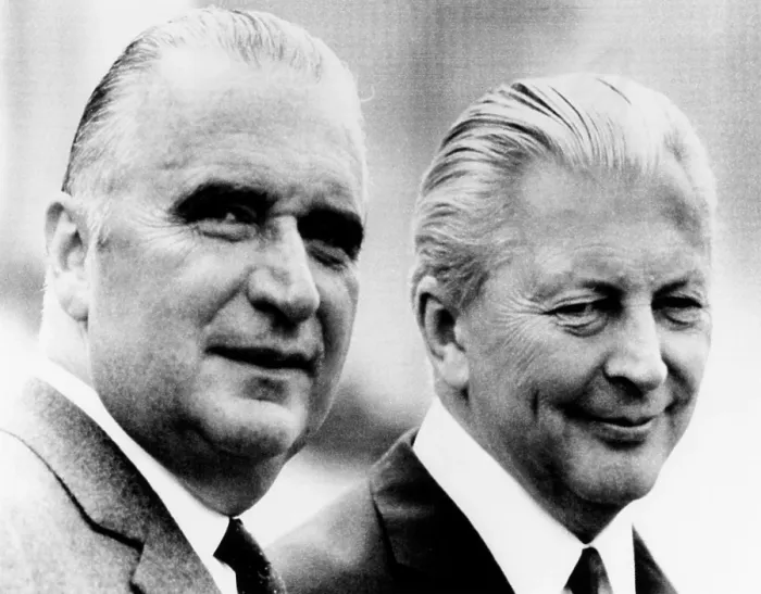 Framed Print : French President Georges Pompidou (left) with West German Chancellor Kurt Kiesinger. It is Pompidou's first official visit abroad as head of state. Sept. 8, 1969 Framed Print : French President Georges Pompidou (left) with West German Chancellor Kurt Kiesinger. It is Pompidou's first official visit abroad as head of state. Sept. 8, 1969