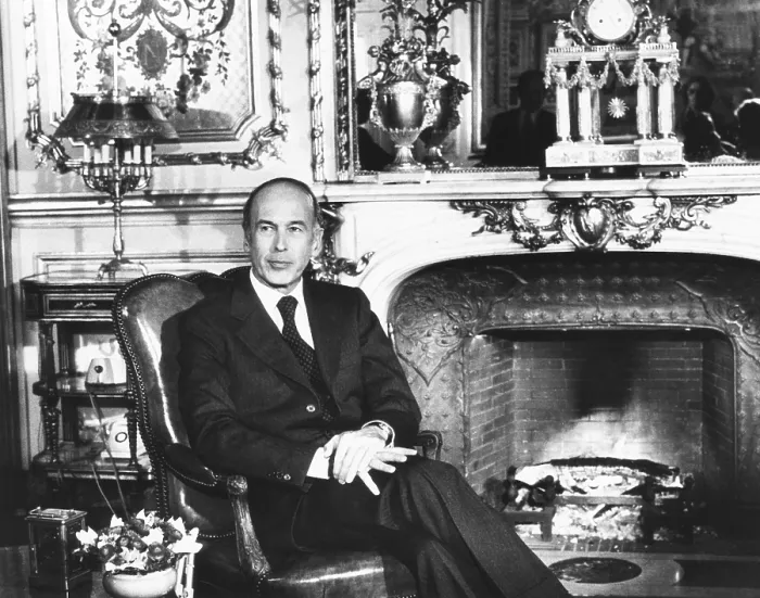 Framed Print : French President Valery Giscard d'Estaing delivered a fireside chat from the Elysee Palace. It was broadcast on Feb. 25, 1975. (CSU_2015_9_755)