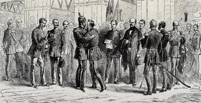 Framed Print : French-Prussian War. King of Prussia William I receiving the news of the French declaration of war (1870). Etching. AISA / Everett Collection**US SALES ONLY**