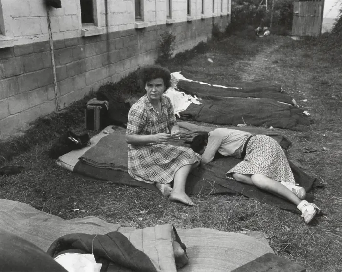 Framed Print : Two French women at a camp for homeless refugees in Brittany in 1944