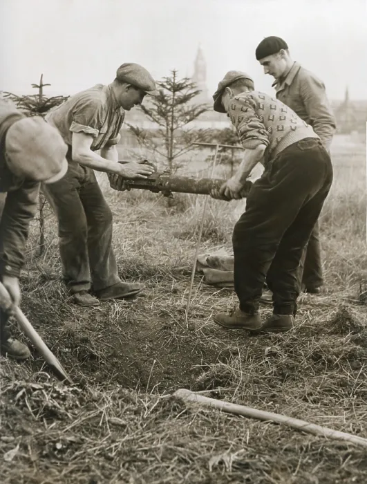 Framed Print : French workers unearthing WWI explosives from the French Frontier zone in 1936