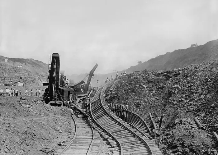 Framed Print : Frequent landslides in the Culebra Cut, slowed Panama Canal construction between 1910-1914. In this one, three railroad tracks were upended (BSLOC_2018_4_11) Framed Print : Frequent landslides in the Culebra Cut, slowed Panama Canal construction between 1910-1914. In this one, three railroad tracks were upended (BSLOC_2018_4_11)