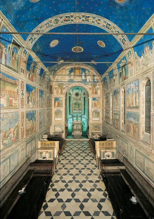 Framed Print : Fresco cycle in the Scrovegni Chapel, by Giotto, 1304 - 1306 about, 14th Century, fresco, - Italy, Veneto, Padua, Scrovegni Chapel. View of the chapel interior towards the altar Framed Print : Fresco cycle in the Scrovegni Chapel, by Giotto, 1304 - 1306 about, 14th Century, fresco, - Italy, Veneto, Padua, Scrovegni Chapel. View of the chapel interior towards the altar