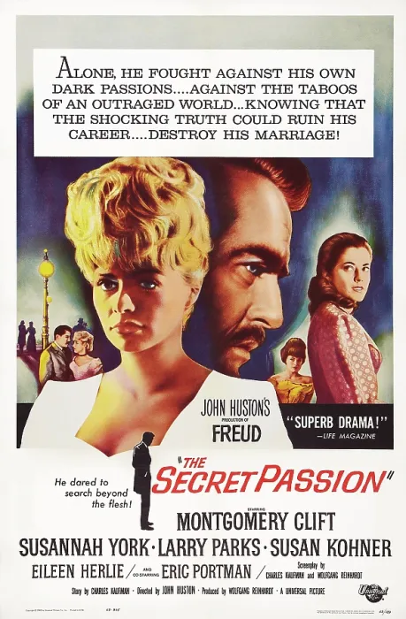 Framed Print : FREUD, (aka THE SECRET PASSION), poster art, l-r: Susannah York, Montgomery Clift (as Sigmund Freud), Maria Perschy, Susan Kohner, 1962