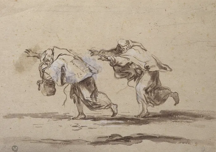 Framed Print : Two Friars fleeing, by Alessandro Magnasco known as Lissandrino, 17th - 18th century, watercolor brown and white highlights on paper Framed Print : Two Friars fleeing, by Alessandro Magnasco known as Lissandrino, 17th - 18th century, watercolor brown and white highlights on paper
