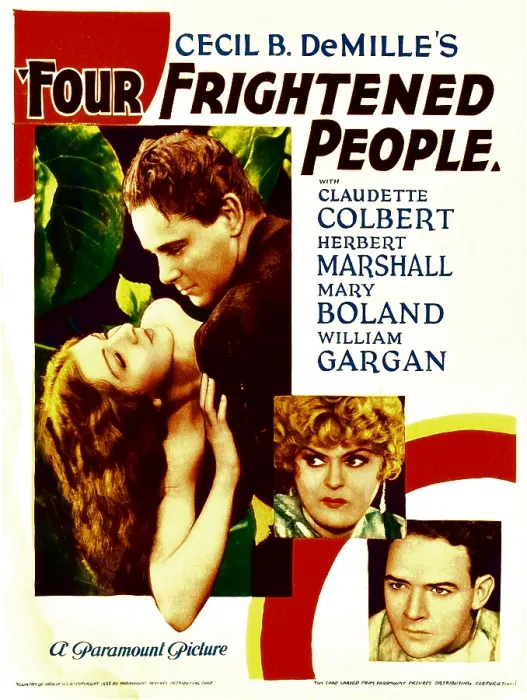 Framed Print : FOUR FRIGHTENED PEOPLE, from left: Claudette Colbert, Herbert Marshall, Mary Boland, William Gargan on midget window card, 1934 Framed Print : FOUR FRIGHTENED PEOPLE, from left: Claudette Colbert, Herbert Marshall, Mary Boland, William Gargan on midget window card, 1934