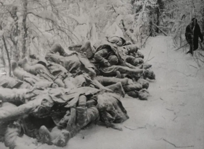 Framed Print : Frozen bodies of dead Soviet (Russian) soldiers killed in the Russo-Finnish War. Ca. Nov. 1939-March 1940. World War 2. (BSLOC_2014_8_56)