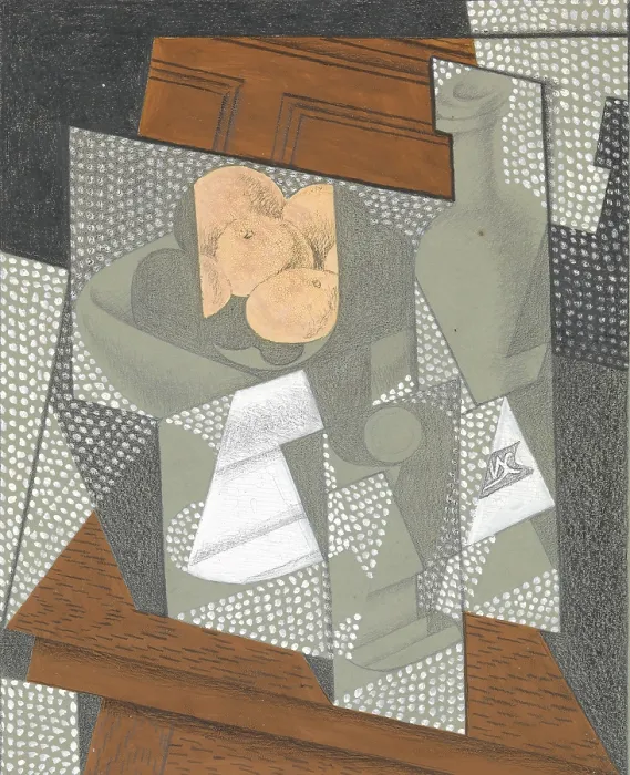 Framed Print : THE FRUIT BOWL, by Juan Gris, 1915-16, Spanish Cubist graphite, wax crayon, gouache drawing