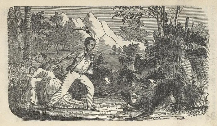 Framed Print : Fugitive slave Henry Bibb with his wife and child are confronted by a wolf pack as they flee through the back woods of northwest Louisiana Framed Print : Fugitive slave Henry Bibb with his wife and child are confronted by a wolf pack as they flee through the back woods of northwest Louisiana