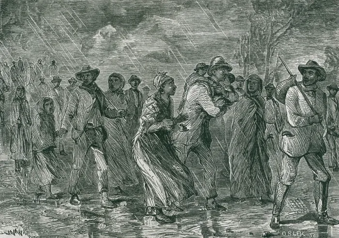 Framed Print : Fugitive slaves fleeing from Eastern Maryland to an Underground Railroad depot in Delaware. Ca. 1863