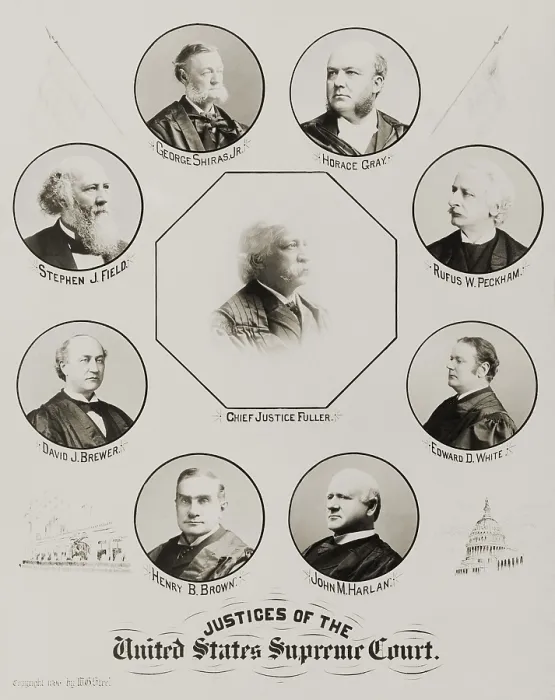 Framed Print : Fuller Court. United States Supreme Court. Portraits of Chief Justice Fuller, Horace Gray, Rufus W. Peckham, Edward D. White, John M. Harlan, Henry B. Brown, David J
