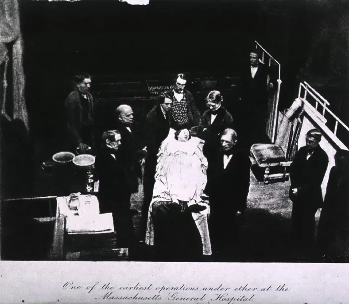 Framed Print : Fully dressed female patient lying on the operating table