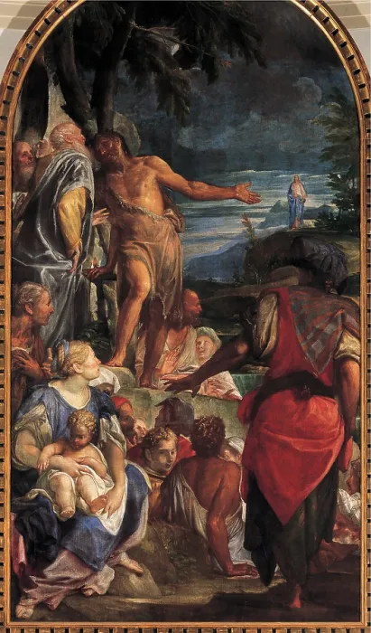 Framed Print : Fumiani Giovanni Antonio, The Sermon of St John the Baptist and the Baptism of Jesus Christ, 1675, 17th Century, canvas, Italy, Veneto, Vazzola, Treviso