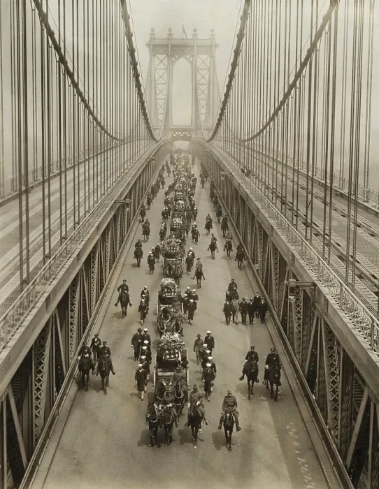 Framed Print : Funeral cortege for 19 American sailors and marines on the Manhattan Bridge, NYC, May 11, 1914