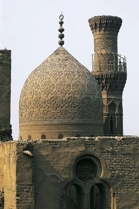 Framed Print : The Funerary Complex of Sultan al-Ashraf Qaytbay. 1472-1474. EGYPT. CAIRO. Cairo. Islamic Cairo. Mausoleum of Qaitbay. Qaitbay Funerary Complex. Dome and minaret. Ottoman art
