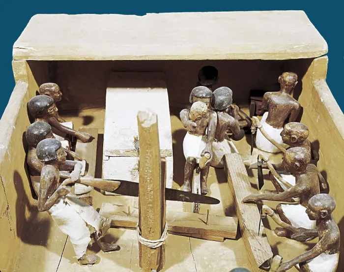 Framed Print : Funerary model of a carpentry workshop. 2040 -1991 BC. From the Tomb of Metekre. Middle Kingdom. Painted wood. Egyptian art. Middle Kingdom. Sculpture on wood. EGYPT. Cairo