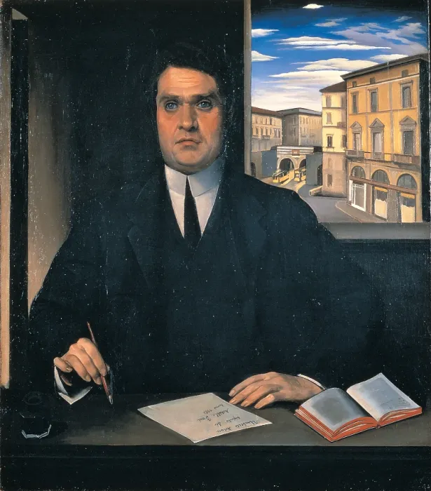 Framed Print : Funi Achille, Umberto Notari in his Studio on Piazza Cavour, 1921, 20th Century, oil on canvas, Italy, Lombardy, Milan