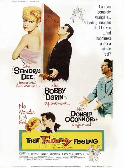 Framed Print : THAT FUNNY FEELING, US poster art, from top left: Sandra Dee, Bobby Darin, Donald O'Connor, 1965 Framed Print : THAT FUNNY FEELING, US poster art, from top left: Sandra Dee, Bobby Darin, Donald O'Connor, 1965