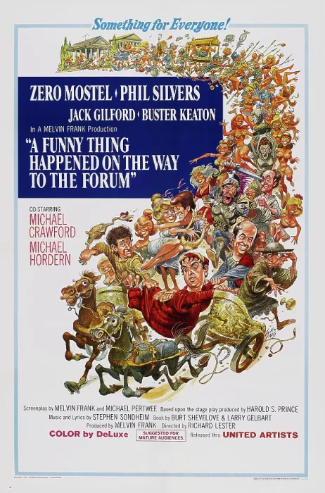 Framed Print : A FUNNY THING HAPPENED ON THE WAY TO THE FORUM, US poster art, front right: Zero Mostel, 1966
