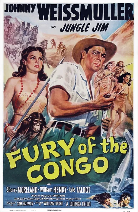 Framed Print : FURY OF THE CONGO, US poster art, from left: Sherry Moreland, Johnny Weissmuller, 1951 Framed Print : FURY OF THE CONGO, US poster art, from left: Sherry Moreland, Johnny Weissmuller, 1951