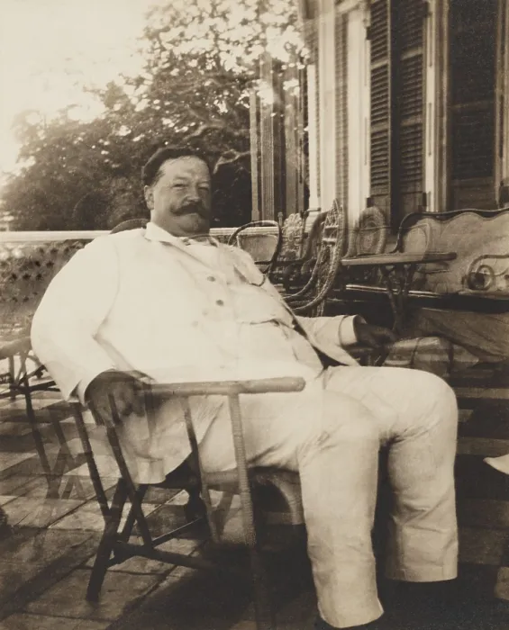 Framed Print : Future President, William H. Taft, as Governor-General of the Philippines, 1901-1903. He sits on a porch, in a wicker chair, in a white tropical suit (BSLOC_2017_2_94) Framed Print : Future President, William H. Taft, as Governor-General of the Philippines, 1901-1903. He sits on a porch, in a wicker chair, in a white tropical suit (BSLOC_2017_2_94)